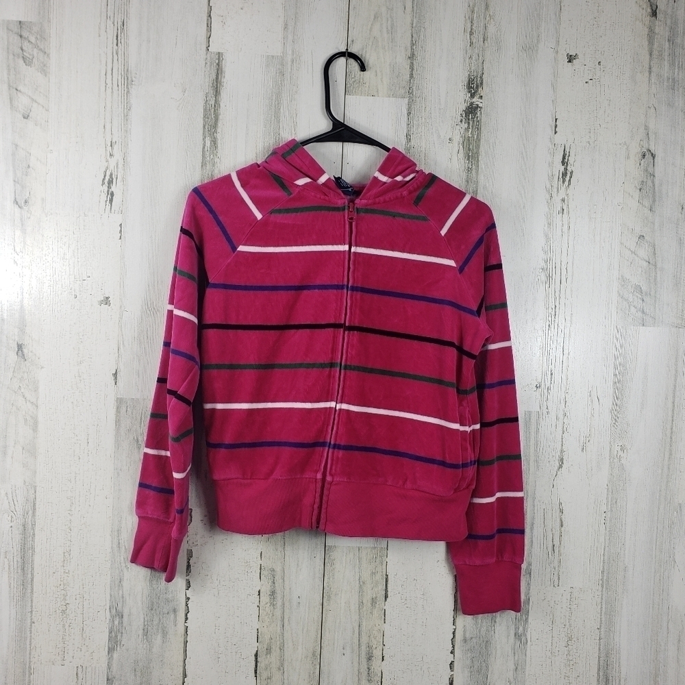 girls chaps pink striped light full zip jacket size XL 16